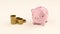 Piggy bank. Piggy Bank with stacks coins on white background. Target investment goals. Economy, Savings, budgeting, financial