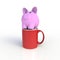 Piggy bank with red coffee cup isolated on white background.