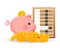 Piggy bank, retro abacus and gold coins dollars. Business and finance concept. Poster vector