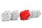 Piggy bank in row with one red secured with combination lock