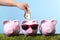 Piggy bank row saving vacation retirement planning