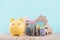 Piggy bank for save for home ,Planning for the future of rent for an apartment or home concept .The best value of the apartment or