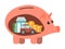 Piggy bank save money plan for dreams vector illustration. Saving money planning for new car, house, holidays. Financial