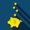 Piggy bank for saving coins. Pig Piggy bank with bitcoins. Vector illustration