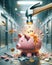 Piggy Bank Saving Money Banking Global Currency Gold Coins Debt Bubble AI Generated