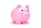 Piggy bank for saving money isolate on white with clip path, best for die cut. pink pig doll side view for save coin real photo