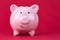 Piggy bank savings concept with raspberry color on background