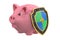 Piggy bank with shield, financial insurance and business