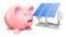 Piggy bank with solar panel. Saving energy consumption concept, 3D rendering