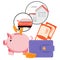 Piggy bank symbol of money savings, bank deposit, credit or mortgage, flat vector isolated.