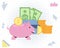 Piggy bank wallet dollars