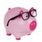 Piggy bank wearing black spectacle glasses