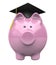 Piggy bank wearing a graduation cap, savings fund for college education