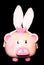 Piggy bank wearing rabbit ears