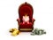 Piggy bank whith crown sits on the throne