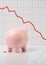 Piggy bank worrying over financial downturn