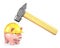 Piggy bank in yellow helmet under large hammer