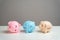 The piggy banks lie in agony. Financial crisis, end of savings, bankruptcy.