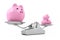 Piggy Banks over Simple Balance Weighting Scale. 3d Rendering