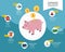 Piggy coin, expense management infographic vector illustration