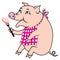 Piggy eats pork sausages