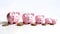 Piggy pink ceramic bank golden coin stack wealth concept photo. Financial economy success savings profit money