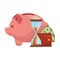 Piggy with wallet money and hourglass