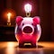 Piggybank with bright lightbulb, showing inspiration and successful ideas in savings and investment