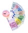 Piggybank on euro banknotes