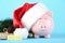 Piggybank in santa hat