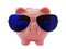 Piggybank with sunglasses isolated on white