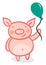 Piglet with a green balloon vector or color illustration