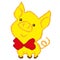 Piglet yellow with a red bow, painted in squares and pixels. Vector illustration