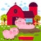 Pigs at the farm in a mud puddle. Vector illustration