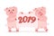 Pigs holding banner with congratulation. Symbol of Chinese New Year 2019