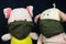 Pigs puppets with a protection mask on the mouth. Coronavirus style