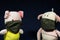 Pigs puppets with a protection mask on the mouth. Coronavirus style