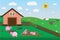 Pigs, sheep on farm, pasture, vector