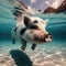 Pigs swimming in the Indian Ocean