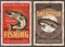 Pike and sheatfish fishing retro posters