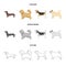 Pikinise, dachshund, pug, peggy. Dog breeds set collection icons in cartoon,outline,monochrome style vector symbol stock