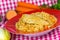 Pilaf,a rice meat with chicken and carrots
