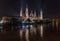 Pilar Zaragoza mighty Ebro river, night water reflection Aragon Spain