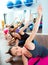 Pilates aerobic women group with stability ball