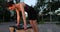 Pilates reformer chair woman fitness yoga gym exercise.