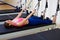 Pilates reformer woman roll up exercise