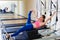 Pilates reformer woman short box tree exercise