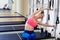 Pilates reformer woman side push through exercise