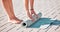 Pilates, roll and feet of women with yoga mat for fitness, mediation and workout training. Zen, health and start with