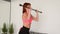 Pilates woman in exercise at gym indoor. Athletic woman after liposuction